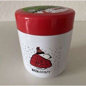 Peanuts Snoopy Wearing Puffy Coat Puffer Jacket Insulated Food Container 16.9 Oz